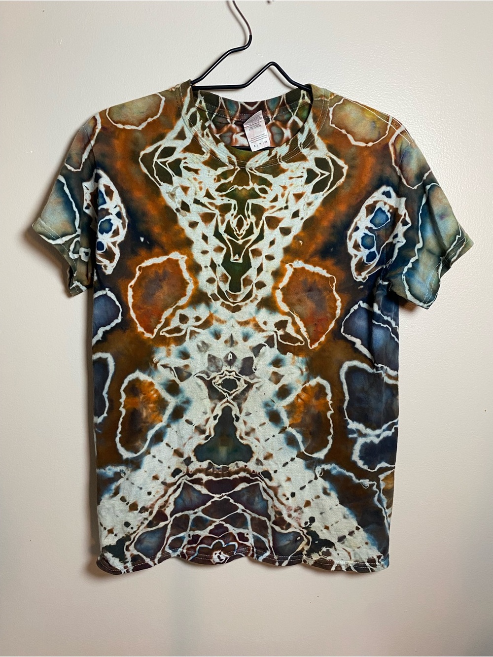 Earth-Tone Tie-Dye Short Sleeve Cotton T-Shirt - Multicolor Small